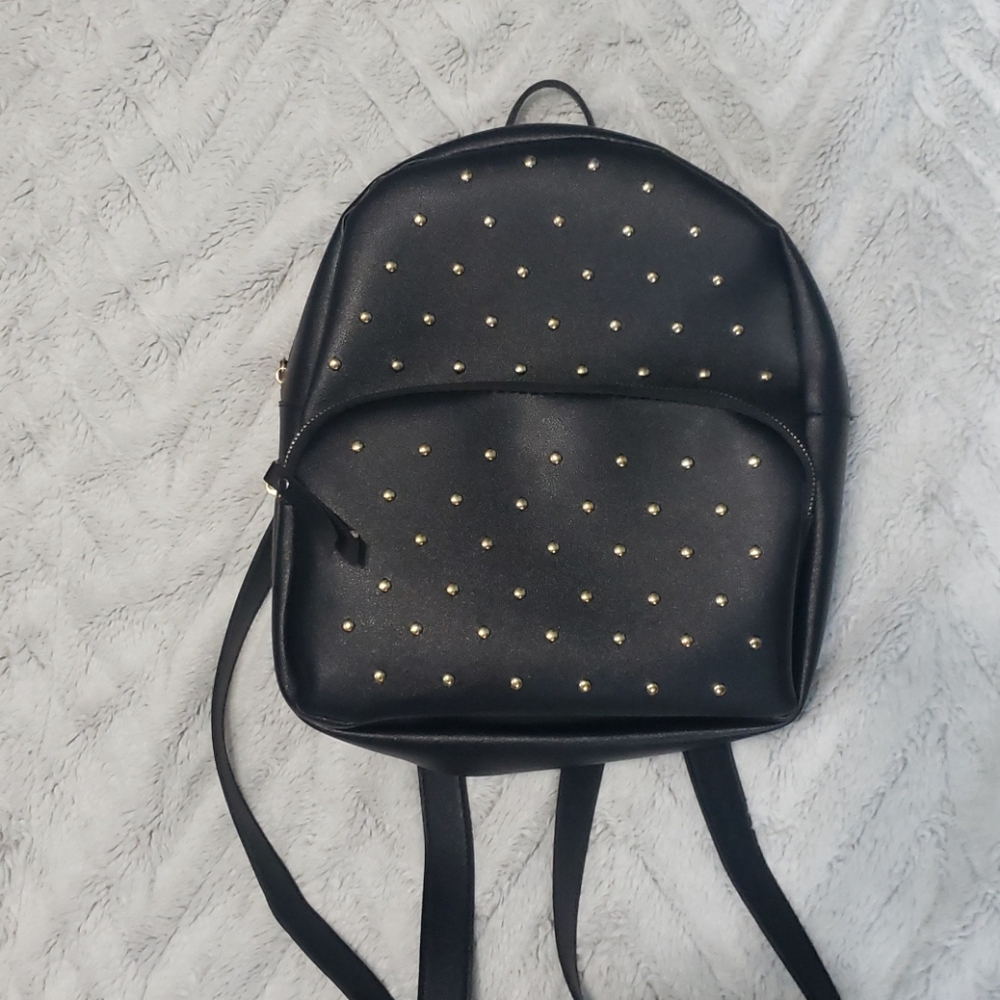 Black gold grommets bookbag backpack purse bag